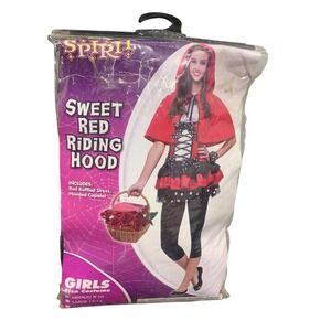 Sweet Red Riding Hood Girls Costume Dress Hooded Spirit Halloween Large 12-14